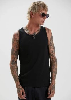 Afends Paramount Ribbed Singlet – Black