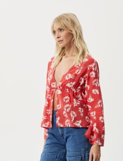 Afends Organic Hibiscus Tie Blouse -Home Sales Store Afends Hibiscus tie top side