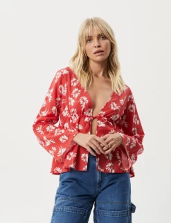 Afends Organic Hibiscus Tie Blouse