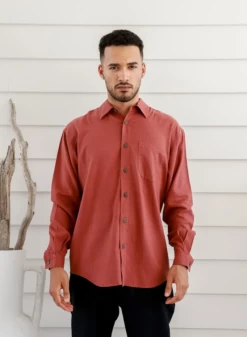 Men’s Hemp/Rayon Long Sleeve Classic Shirt S12 -Home Sales Store Braintree Hemp Shirt Rust