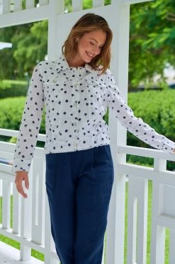 Naturals By O & J Linen Jacket – Navy Dot – GA30