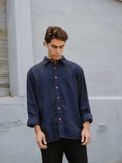 Hemp Clothing Australia Heritage Shirt – 100% Hemp -Home Sales Store Hemp Clothing Australia Heritage Shirt Navy Front 1800x1800