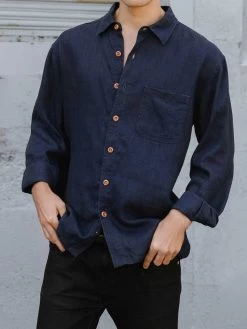 Hemp Clothing Australia Heritage Shirt – 100% Hemp -Home Sales Store Hemp Clothing Heritage Shirt Navy Front Meadow Store 1800x1800