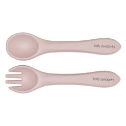 Kids Concepts Soft Silicone Fork And Spoon Set -Home Sales Store Kids Concepts cutlery set dusty pink