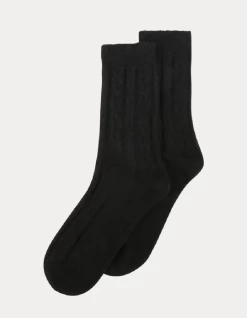 Levante Nina Crew Sock – Wool Cashmere Blend -Home Sales Store Levante Nina Cable crew sock Black