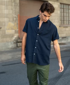 Hemp Clothing Australia Newtown Shirt – Short Sleeved -Home Sales Store Newtown Navy Hemp Clothing Australia 1