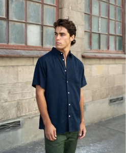 Hemp Clothing Australia Newtown Shirt – Short Sleeved -Home Sales Store Newtown Navy Hemp Clothing Australia