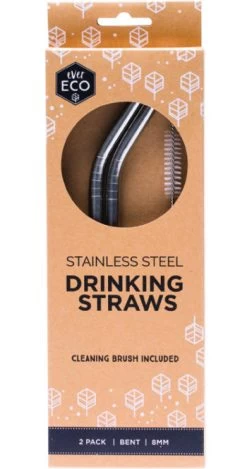 Ever Eco Bent Stainless Steel Straws – 2 Pk With Brush