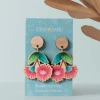 Pink Blossom Wooden Earrings