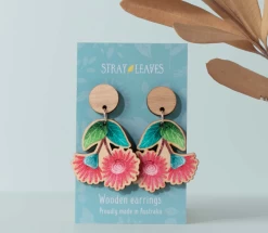 Pink Blossom Wooden Earrings