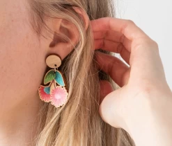 Pink Blossom Wooden Earrings -Home Sales Store Pink gum blossoms earrings Stray Leaves lifestyle