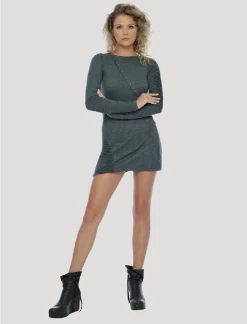 Psylo Slashed Long Sleeve Mini Dress -Home Sales Store Psylo Slashed Dress Teal 2png