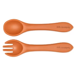 Kids Concepts Soft Silicone Fork And Spoon Set -Home Sales Store Spiced Pumpkin silicone fork spoon set